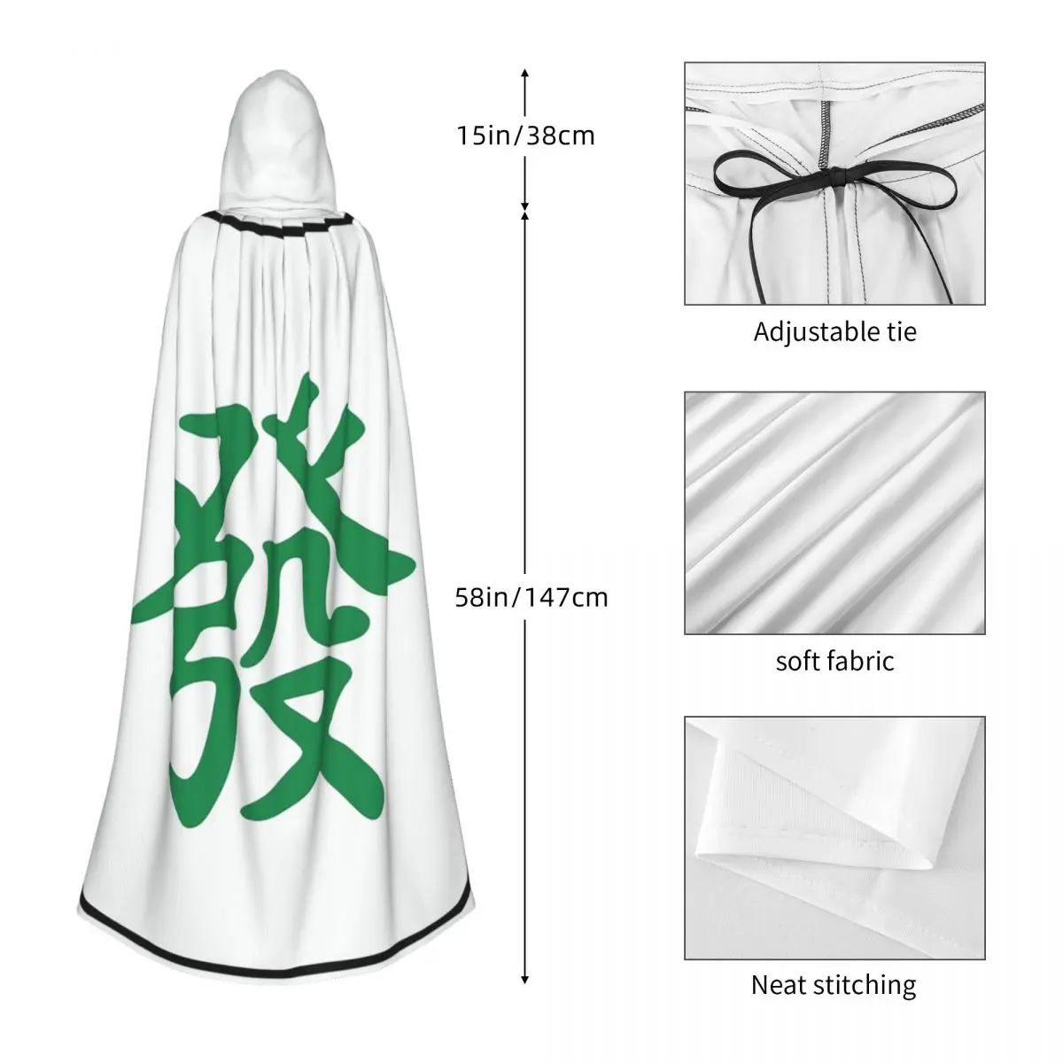 パターン麻雀タイル グリーンドラゴン ヴォカン ロングフード付きマント 魔女 中世コスチューム コスプレケープ ハロウィンパーティー 大人用 ユニセックス