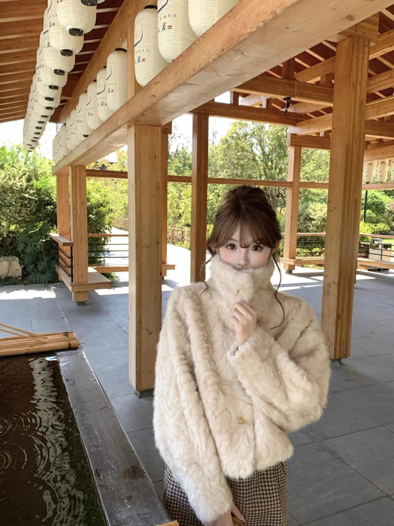 

TheLike Original Winter Fur Coat Stand Collar Slim Fit Women's Premium Quali Animal Print Outerwear Warm ort Sle