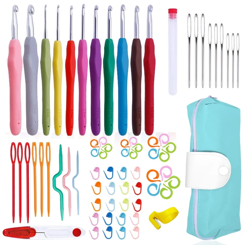 Strick-Häkelnadel-Set, Stricknadel-Set mit Tasche, stumpfe Nadel aus Stahl mit großem Öse, Marker, DIY-Handnähzubehör