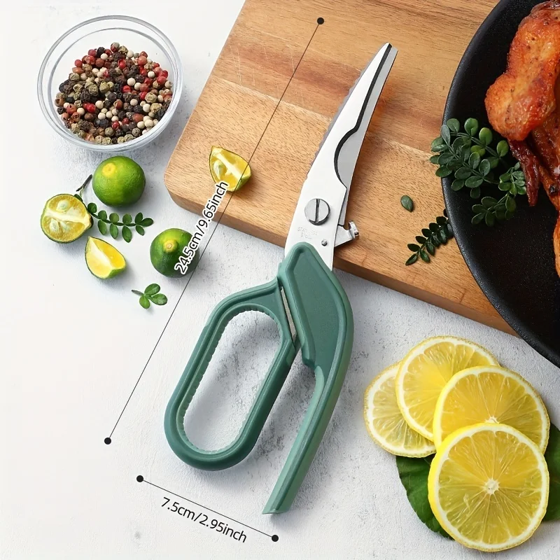 1Pc, Shears, Heavy Duty Kitchen Shears With Anti-Slip Handle & Safety Lock, Poultry Scissors For Meat, Chicken, Bone, Turkey,