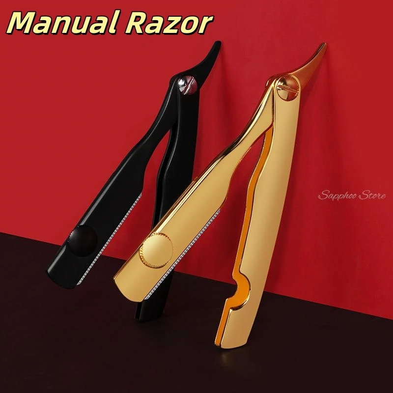 Men's Straight Hairdresser Razor Beard Eyebrow Shaver Zinc Alloy Armpit Haircut Eyebrow Hair Folding Knife Hair Removal Tool