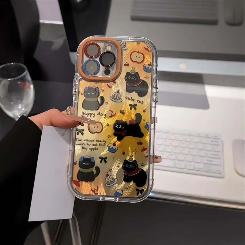 Creme pena fio ind misturado gradiente feliz gato caso de telefone para iphone 11 12 13 14 15 16 17 pro max