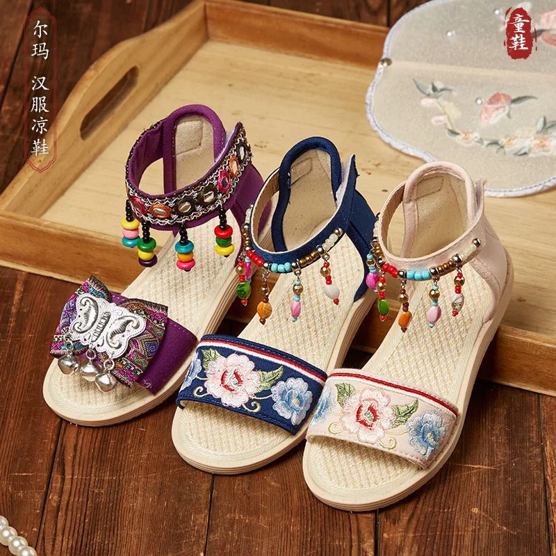 

Fashion Retro Girls Shoes 2025summer New Kids Sandals Simple Versatile Girl Tassel Roman Shoes Comfort Non Slip Child Beach Shoe
