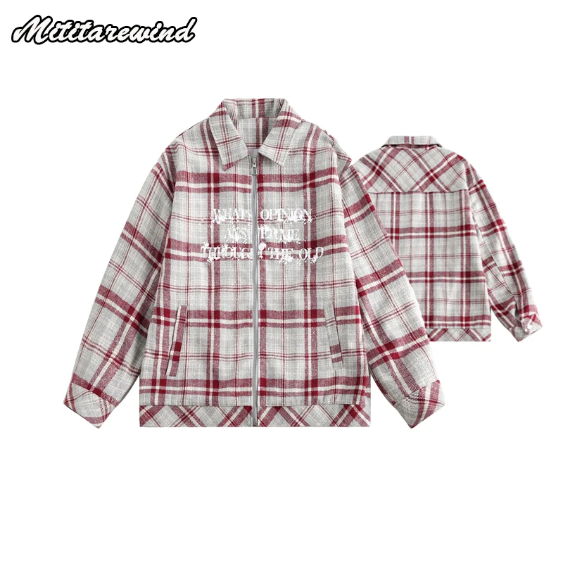 

Hip Hop Streetwear Men Jackets Casual Fashion Loose Oversized Jackets for Men Designer Letters Print Vintage Plaid Clothing Men