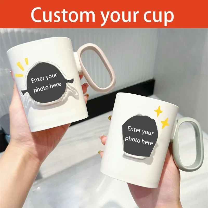 Custom Photo Toothbrush Cup,Personalized Toothbrush Holder, Rinse Mugs Household Plastic Water Cups for Bathroom Travel Unisex