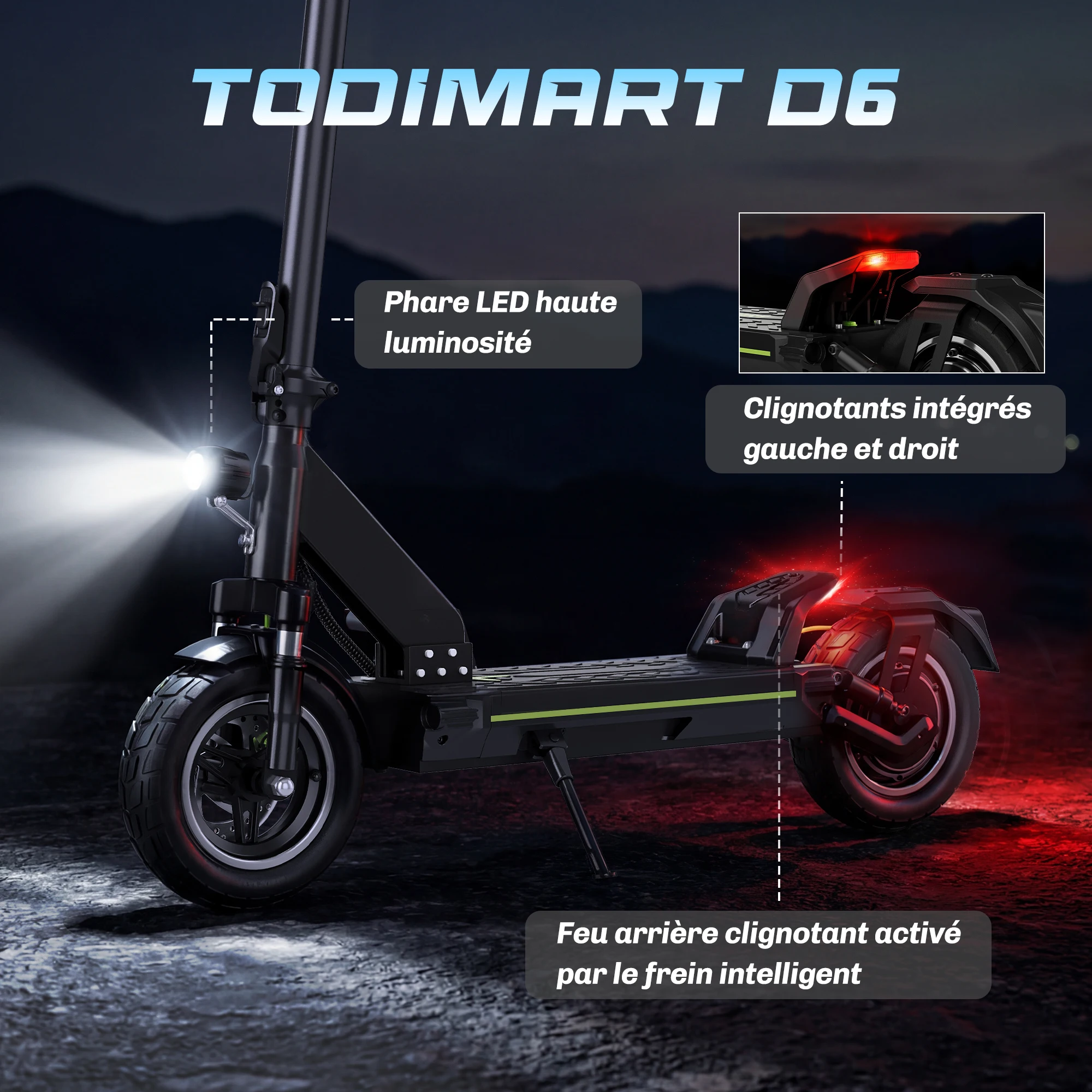 Patinete Eléctrico Todimart para Adultos, Patinete Eléctrico Plegable Todoterreno con Motor sin Escobillas, Batería de 48V 13Ah, Autonomía de 45KM, Suspensión Doble Delantera y Trasera, Neumáticos de 10 Pulgadas, Carga Máxima de 150kg, Patinetes Eléctricos Urbanos con Aplicación Inteligente