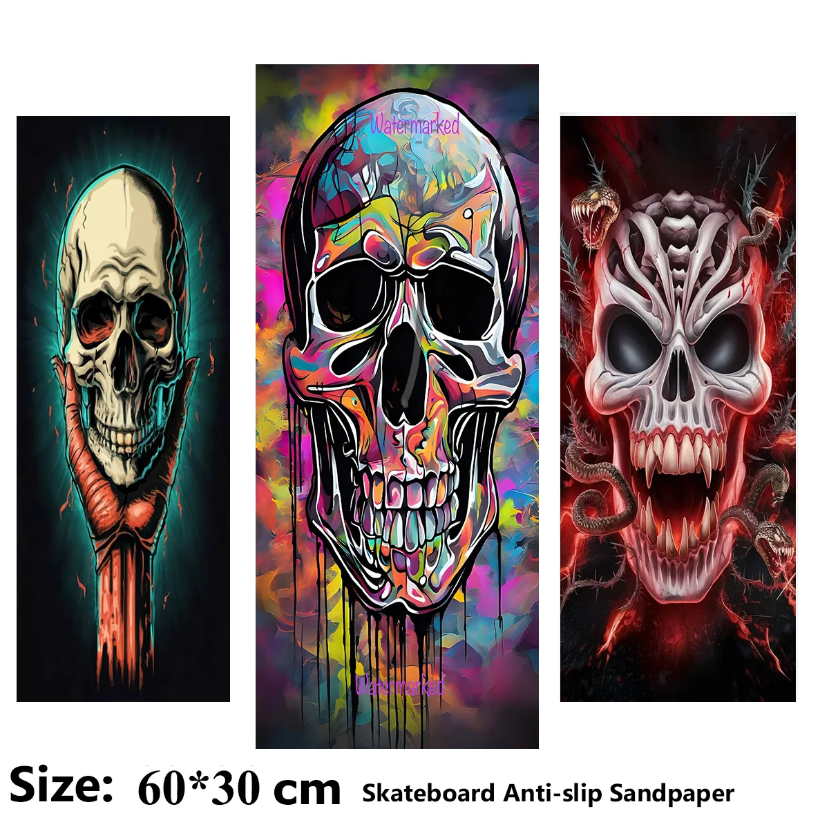 

Красочный ужасный узор черепа, противоскользящая наклейка для электрического скутера, наждачная бумага, лента для скейтборда, лист 60*30 см