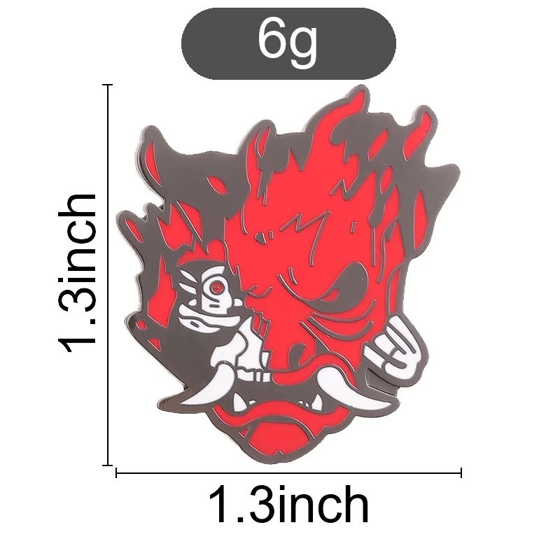Japanese Hannya Mask Enamel Pin, Red Black Flame Demon Gothic Badge, Fashion Accessory, Gift for Punk Subculture Fans