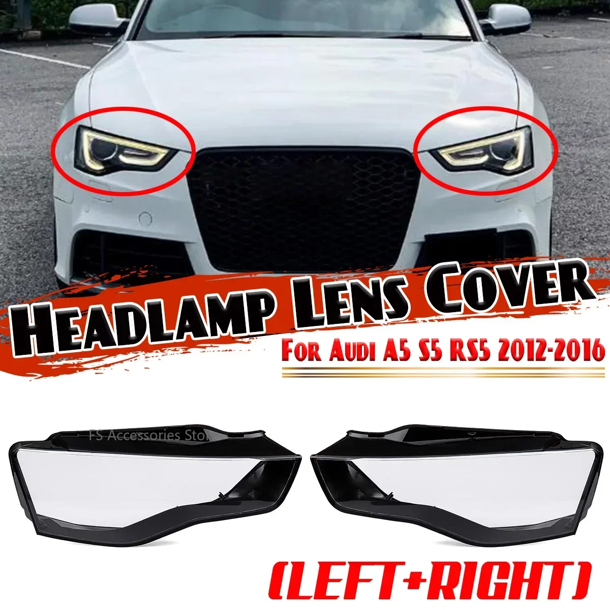 Penutup Lampu Depan Kiri/Kanan Transparan, Sarung Lampu Depan Lensa untuk Audi A5 S5 RS5 2012-2016