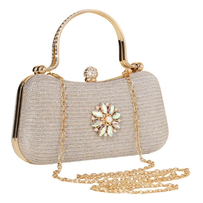 Elegant Rhinestones Embellished Evening Bag Women Banquet Clutch Wedding Party Handbag with Chain Strap Crossbody Shoulder Bag