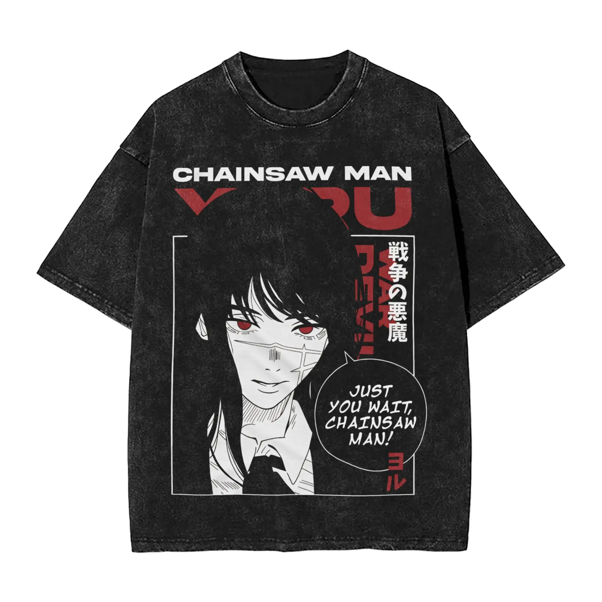 Anime Chainsaw Man Yoru T Shirt Hip Hop Gothic Washed T-Shirt Men Women Clothing Short Sleeve Cotton Tees Tops