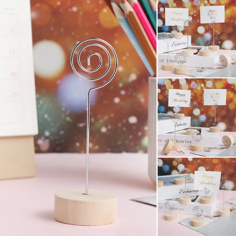 Fashion Metallic Round Shape Base Table Numbers Holder Paper Clamp Wooden Place Card Picture Frame Photos Clips Clamps Stand