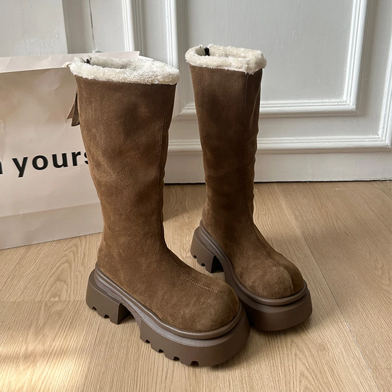 Женские зимние ботинки на меху на платформе, обувь на плоской подошве, зимние плюшевые теплые высокие ботинки, трендовая спортивная прогулочная обувь 2025 года, повседневная обувь Chelsea Botas