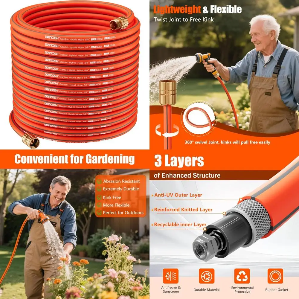 

Гибкий садовый шланг длиной 100 футов, легкий вес 5/8 дюйма, никелированные фитинги, без ударов, герметичная, всепогодная прочная резина для