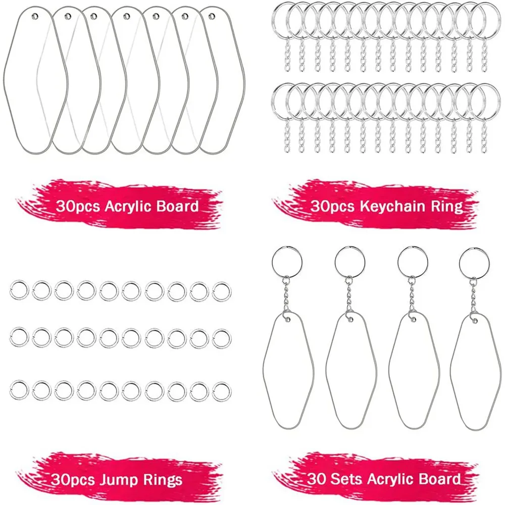 Acrylic Blanks Key Tag Kit Motel Hotel Shape Clear Board for Cricut Crafting Vinyl Ornament Blank DIY Keychain Craft Making Tool