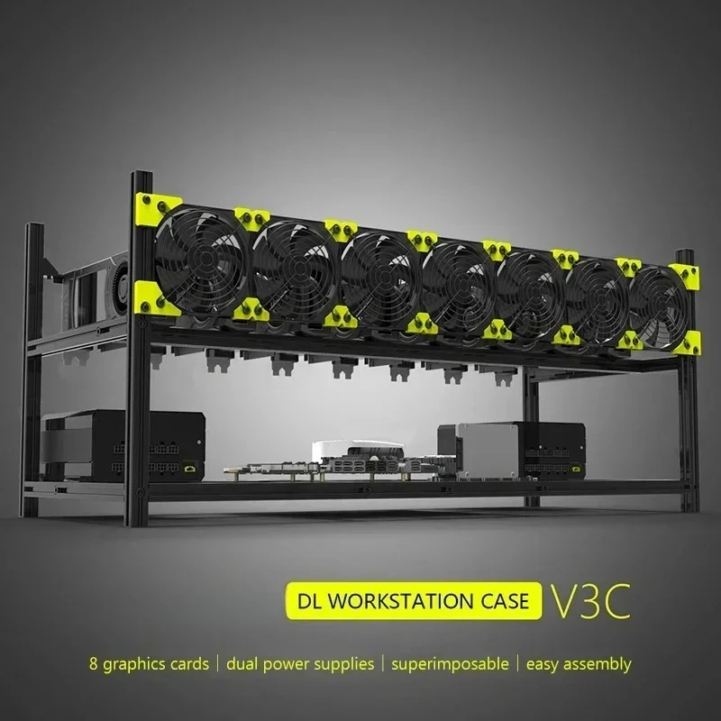 2026-8 GPU 8 Card Graphics Rack Aluminum Alloy Rack Multi-Graphics Rack Depth Chassis Graphics Card Black Server Chassis
