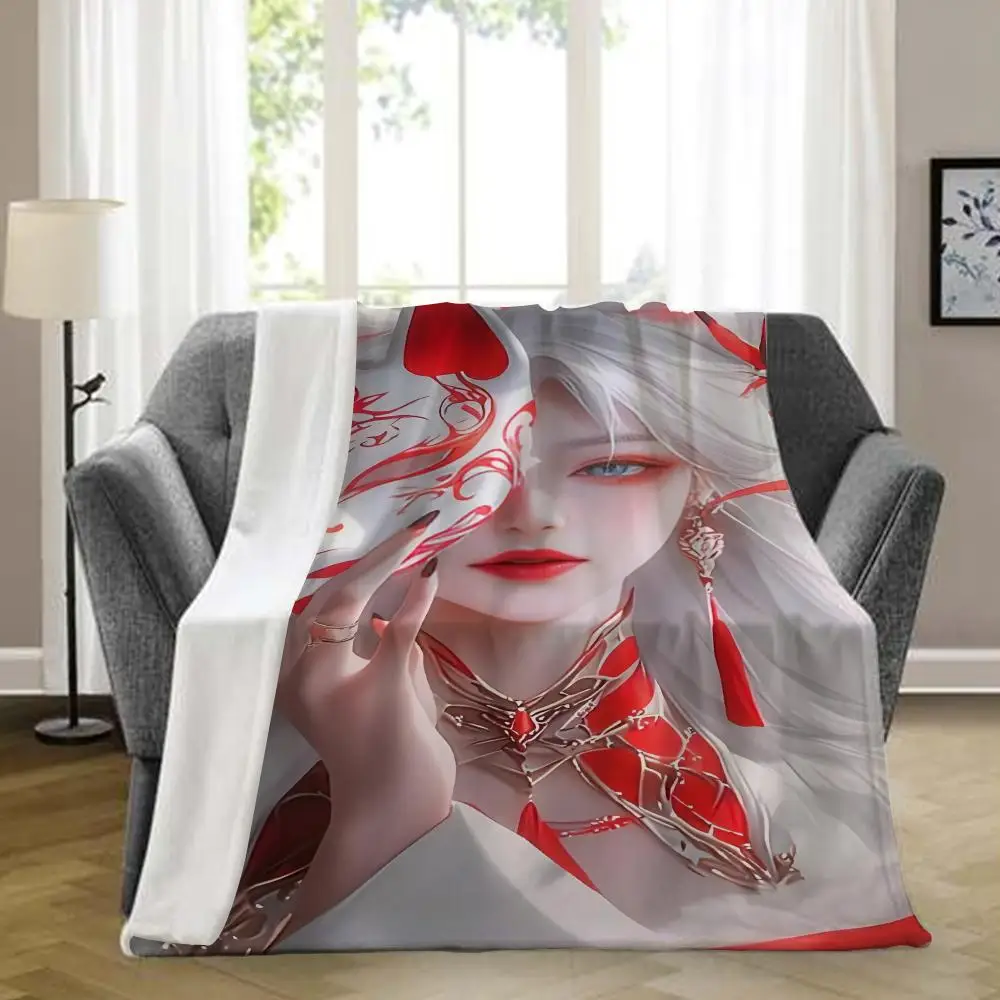 

Charming female fox Throw Blanket Aesthetic Art Flannel Blanket Portable Home Travel Camping Sofa Picnic Thickening Flannel Bla