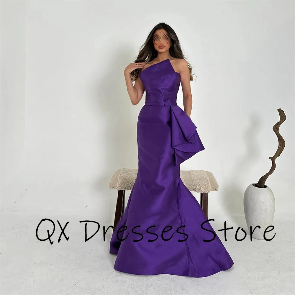 Customized Yipeisha Luxury Strapless Purple Satin Evening Dresses Pleat Mermaid Sheath Draped Sleeveless Floor Length Formal Gal