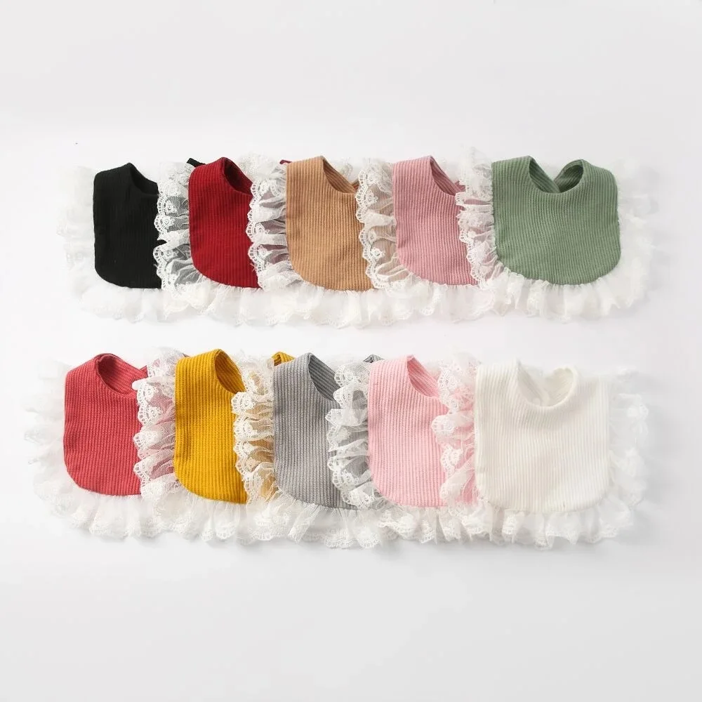 Cotton Lace Gauze Ruffle Baby Bibs Solid Color Newborn Feeding Saliva Towel Boy Girls Button Burp Cloth Baby Drool Bib