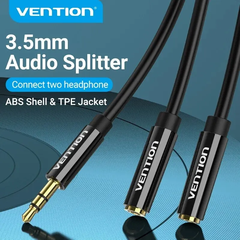 Vention Audio Splitter Cable 3.5mm Male to 2 Female Jack 3.5mm Mic Y Splitter Aux Cable for iPhone Laptop MP3 Headphone Splitter