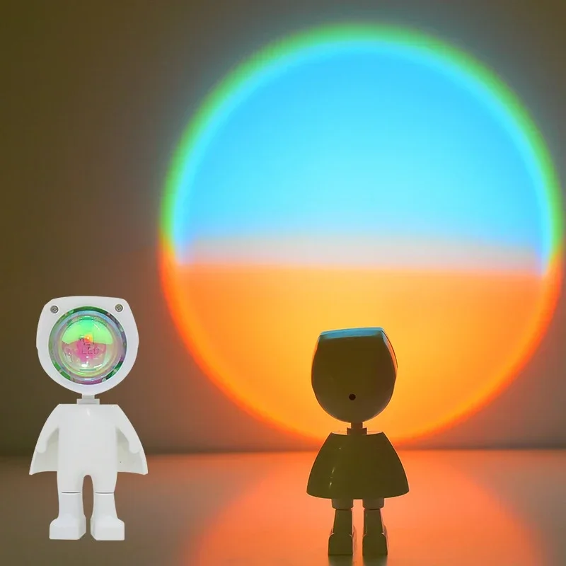 

Светодиодный семицветный светильник, атмосферная лампа астронавта, атмосферная лампа для спальни, ночник, вращение на 360 градусов, перезаряжаемое окружающее освещение