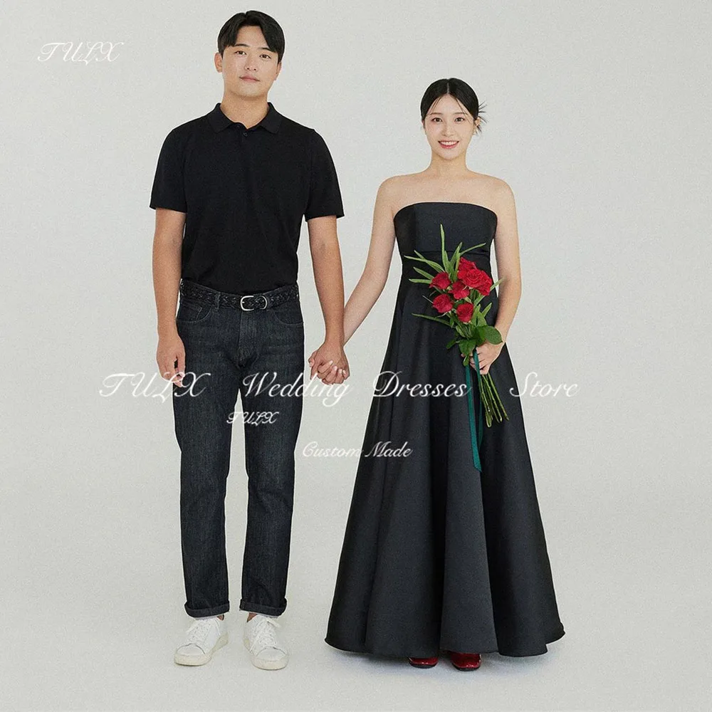 

TULX Pregnant Evening Dresses Strapless Satin Korea Wedding Photo Shoot Black Floor Length Corset Bridal Party Dress Customized