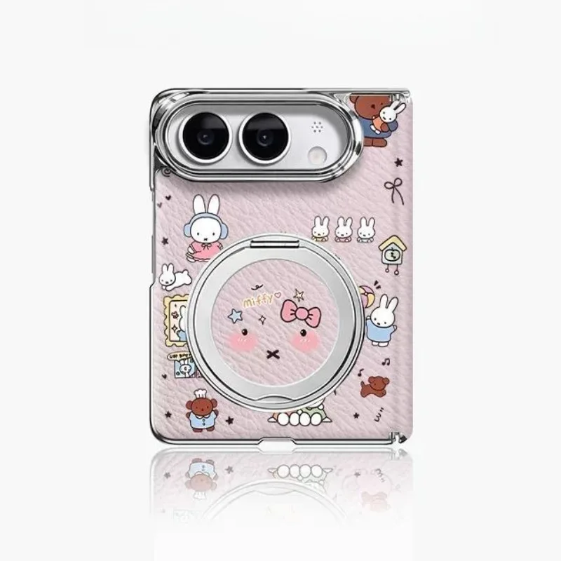 Cartoon Kawaii Applicable To IPhone Duo Phone Case Fold All Inclusive Rotating Bracket Waterproof Wear-resistant Anti-fall Miffy