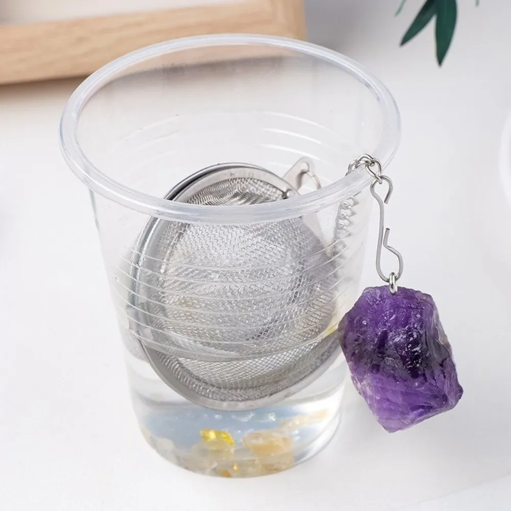 Stainless Steel Tea Filter Strainer Fine Mesh with Crystal Stone Chain Teapot Infuser Reusable Spice Strainer for Tea Brewing