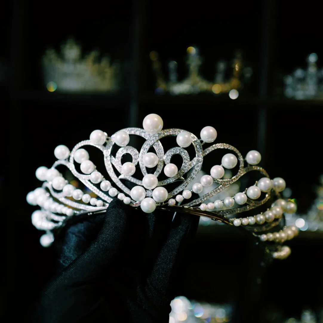 

Свадебная корона-тиара с жемчугом и кристаллами для невест, элегантный аксессуар для волос на день рождения или вечеринку