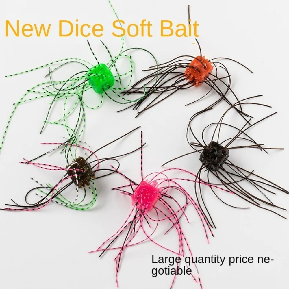 5pcs 2024 Dice Fishing Dice Soft Bait Rubber Silicone Worm Silicone Worm Lure Power Freshwater Bass Dice BFS Fishing Lure