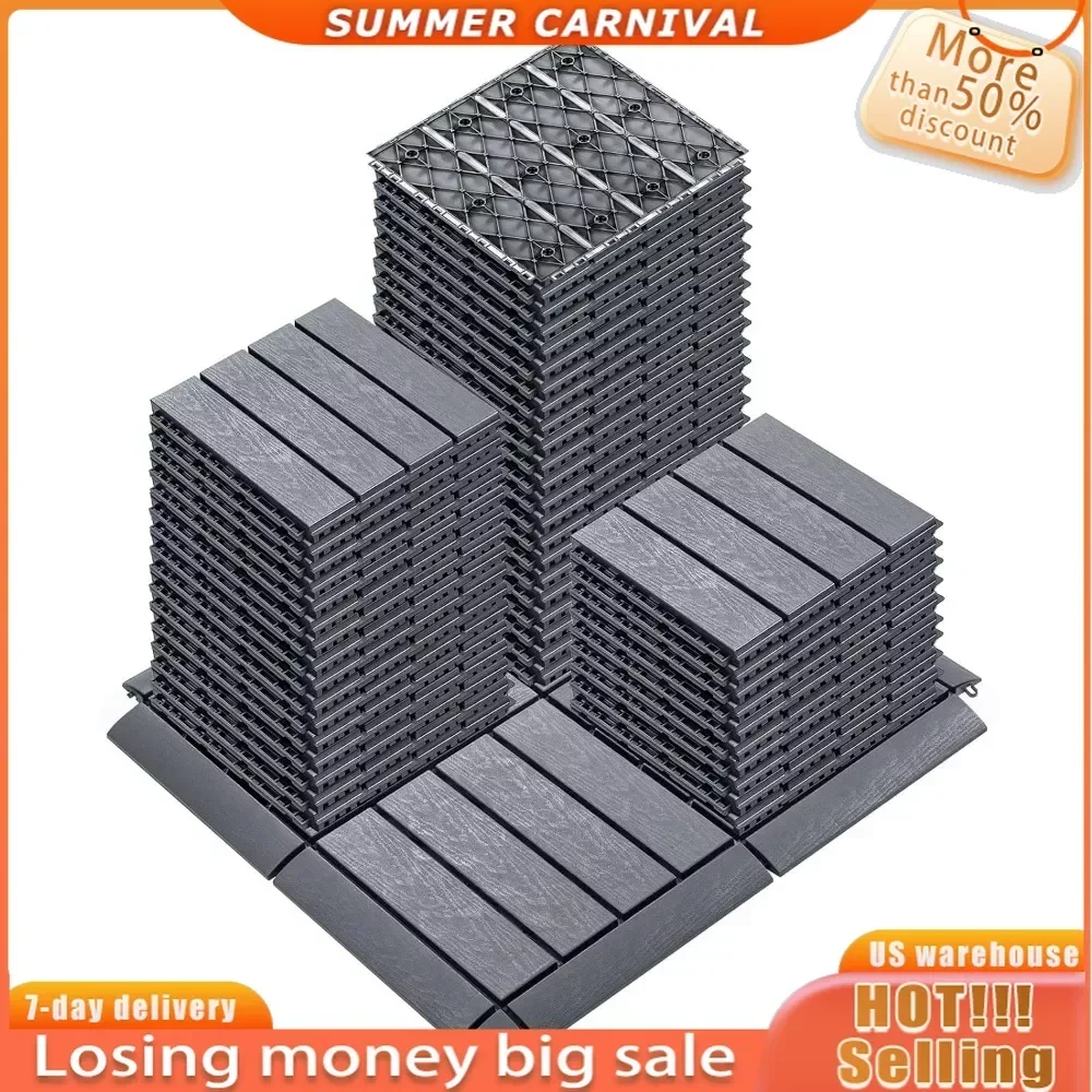 

36 Pack Interlocking Deck Tiles with 24 Transition Edge Kits 11.8"x11.8" Patio Floor Tiles Waterproof Outdoor Flooring Pallets