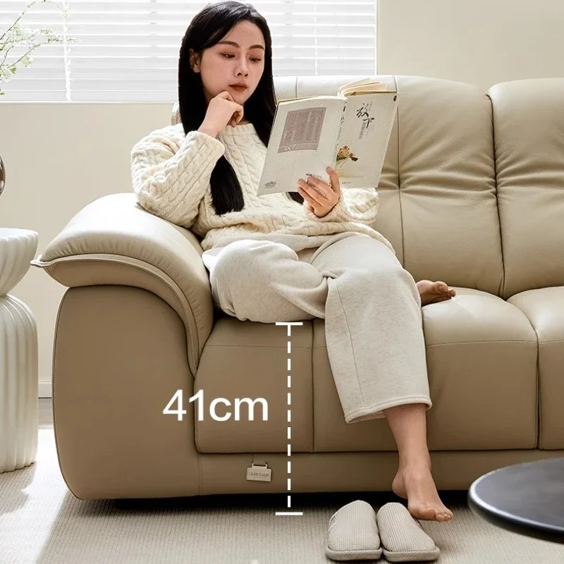 غرفة المعيشة الطبقة الأولى جلد البقر صف مستقيم البتلة أريكة 1-شكل الحد الأدنى الحديثة جلد طبيعي سحابة الاقسام كسول الأريكة #5