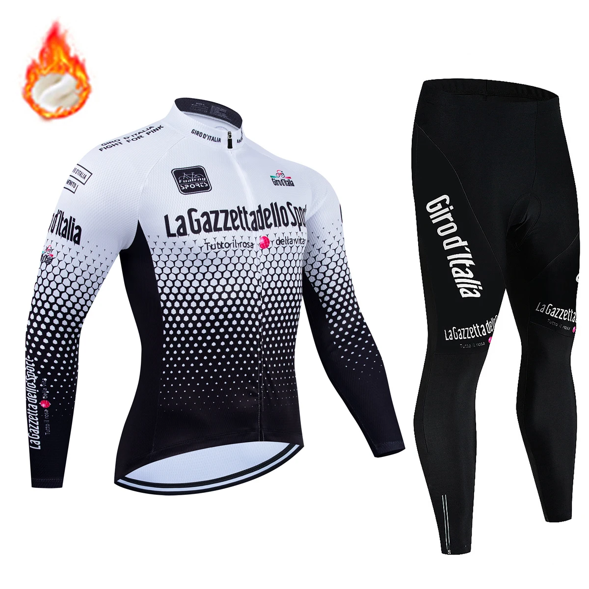 Men\'s Winter Thermal Fleece Cycling Jersey Sets Long Sleeve Bicycle Clothing MTB Bike Wear Tour De Italy 2024 Cycling Suit