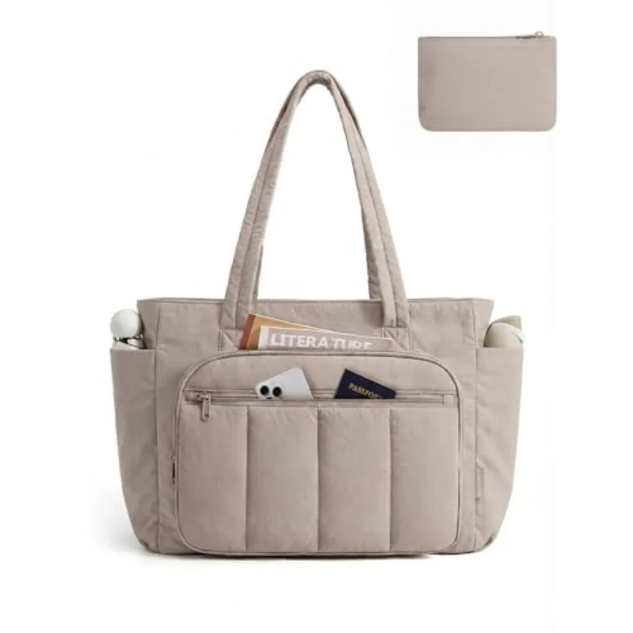 

BAGSMART Tote Bag for Women, 2 Set Tote Bag with Zipper, Quilted Nurse Handbags for Work Travel College 20L Capacity, 15.6'' La
