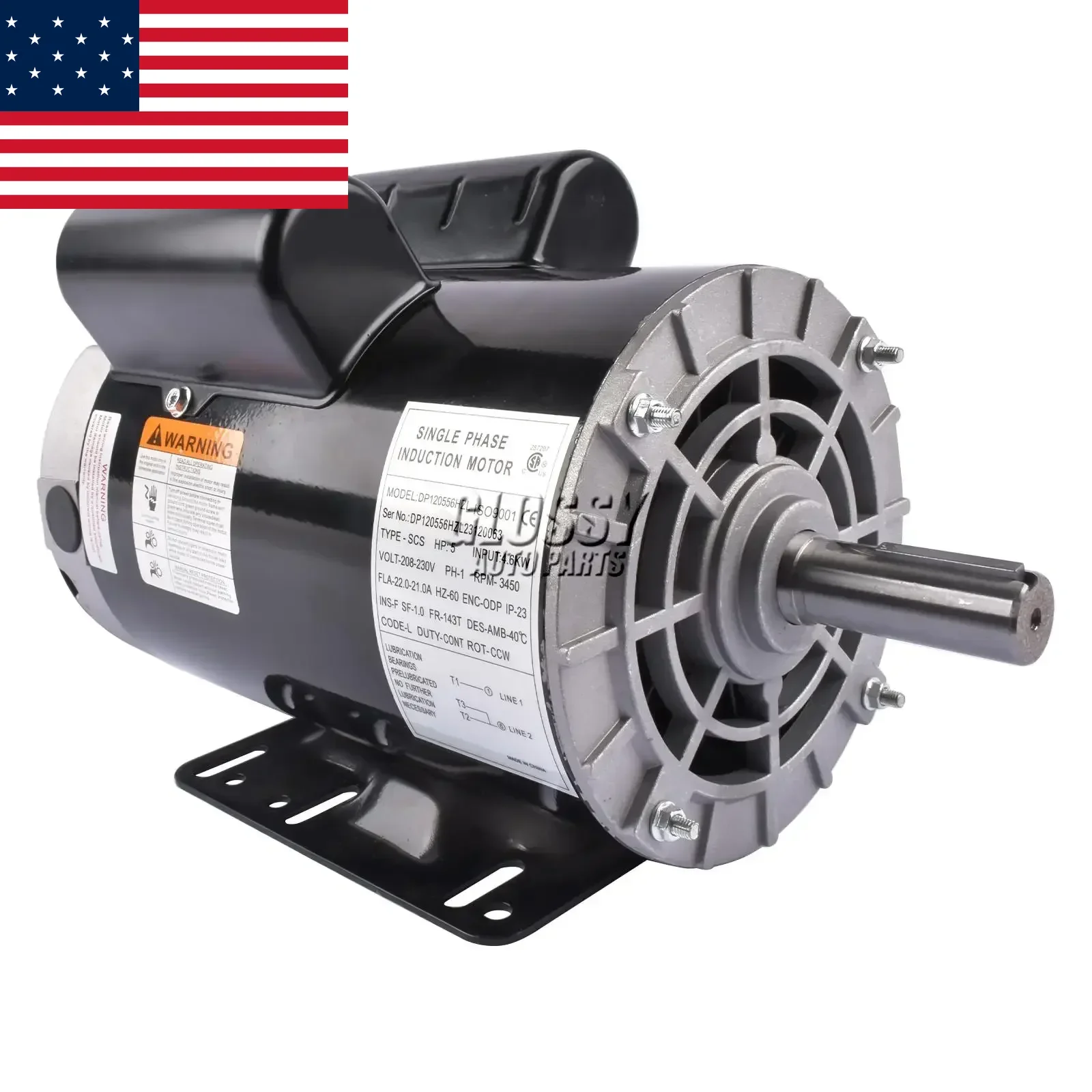 AP03 5HP Air Compressor Electric Motor, 230V 22 Amps, 3450RPM 56HZ Frame, 7/8