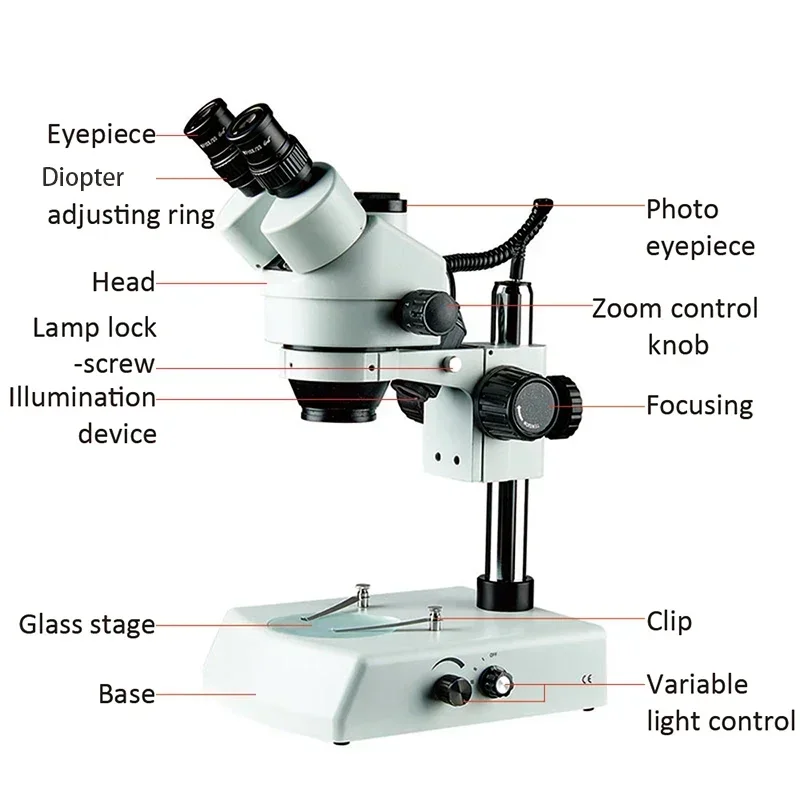 Low Moq 7X-45X Vga 20Mp Camera With Light Source Mobile Phone Repairing Trinocular Stereo Portable Microscope