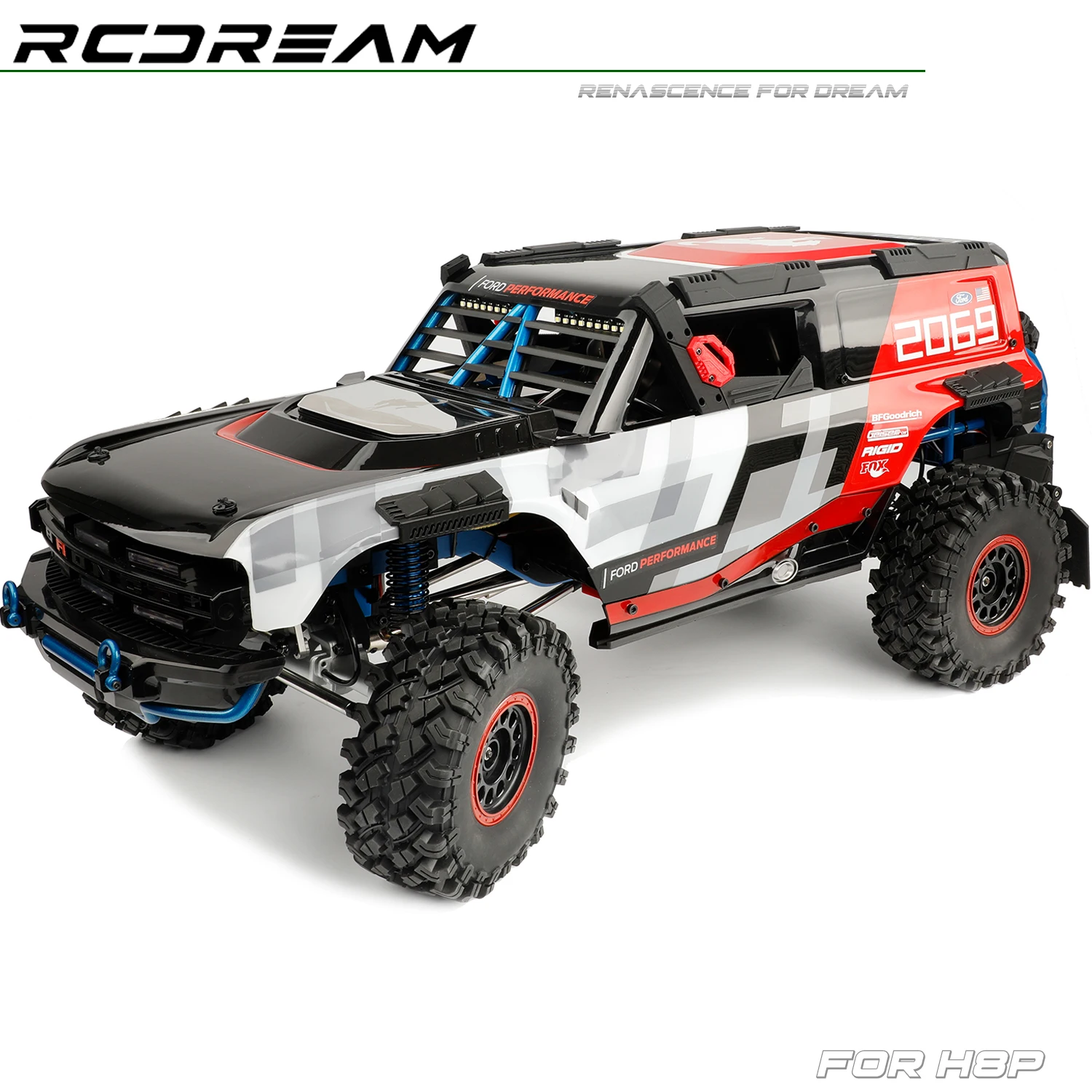 RCDream 1/8 Décoration de capot, Grille de protection de fenêtres en tôle métallique, Bloc de protection blindé pour carrosserie, Pièces de mise à niveau H8P Bronco