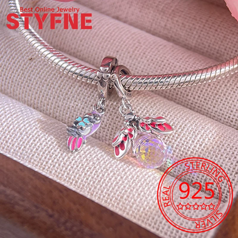 

925 Sterling Silver Parrot Firefly Charm Beads Fit Bracelet Necklace Accessories Beads Jewelry Making Fine Jewelry Gifts