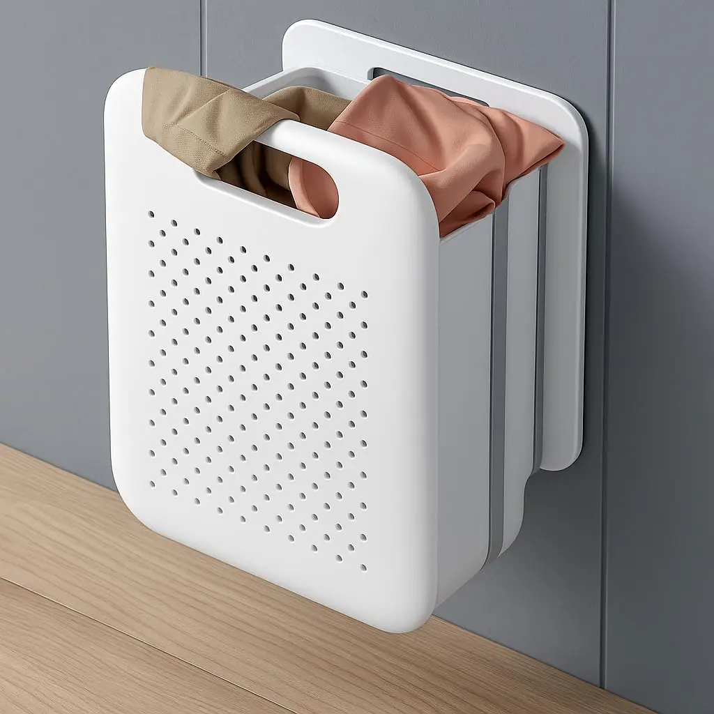 

Collapsible Laundry Basket, Space-Saving Wall-Mounted Hamper, Detachable Hanging Organizer for Home