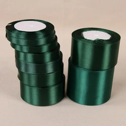 25Yards Dark Green Crafts Satin Ribbon Christmas Gift Bow DIY Natural Ribbon Handwork Sewing Clothing Party Wedding Decoration