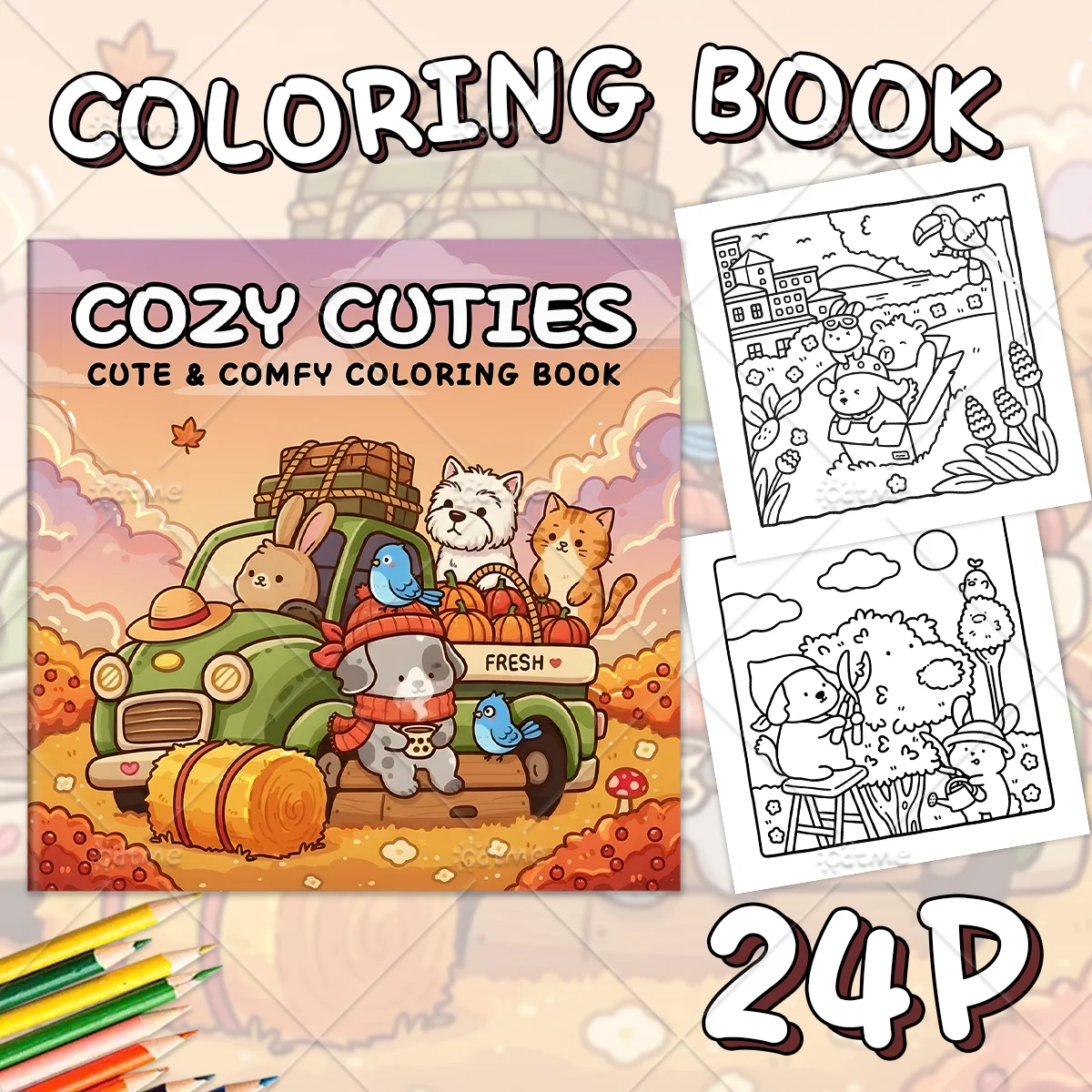 COZY CUTIES Coloring Book for Adults Featuring Cartoon Bold-easy Patterns for Relaxation Teens DIY Painting Drawing Books