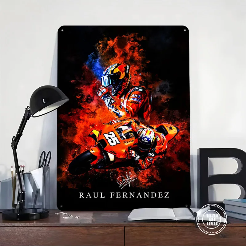 Raul Fernandez Motorcycle Racing Personalized 3D Textured Metal Poster Wall Art Vintage Tin Signs for Room Decoration House Home