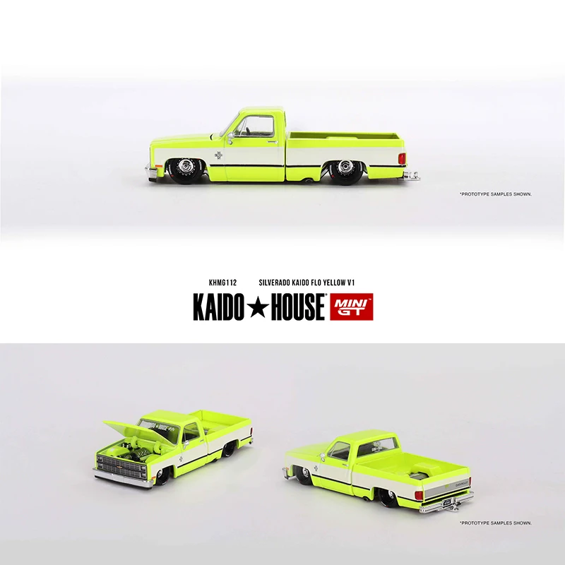 

MINIGT KHMG112 In Stock 1:64 Silverado Fluorescent Openable Hood Diecast Diorama Car Model Kaido House