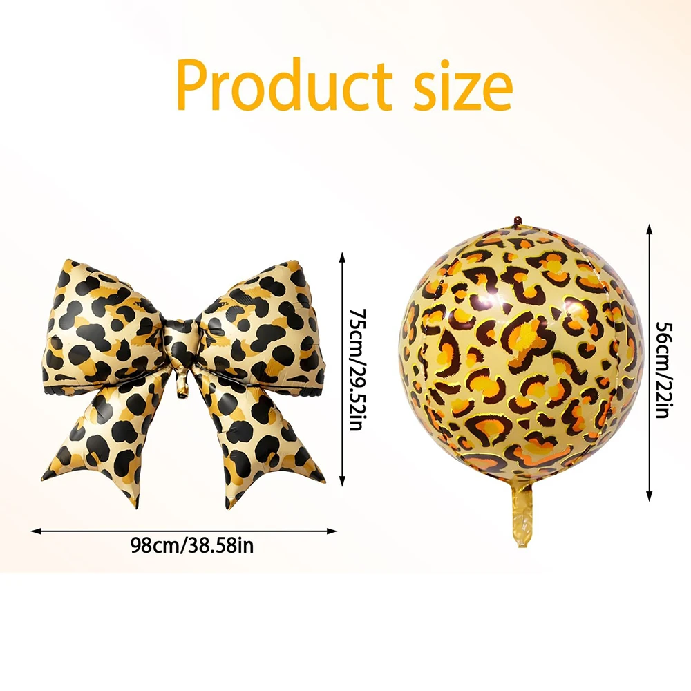 Leopard Bow Foil Balloon 4D Round Cheetah Print Mylar Balloon Wild One Safari Party Decoration Bachelorette Baby Shower Supplies view 2