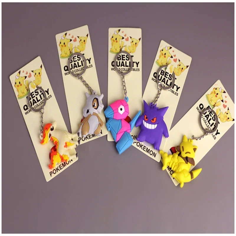 Pokemon Anime Pikachu Gengar Mewtwo Snorlax Silicone Keychain Bag Accessories Pendant Cartoon Keyring Kids Toy Birthday Gifts