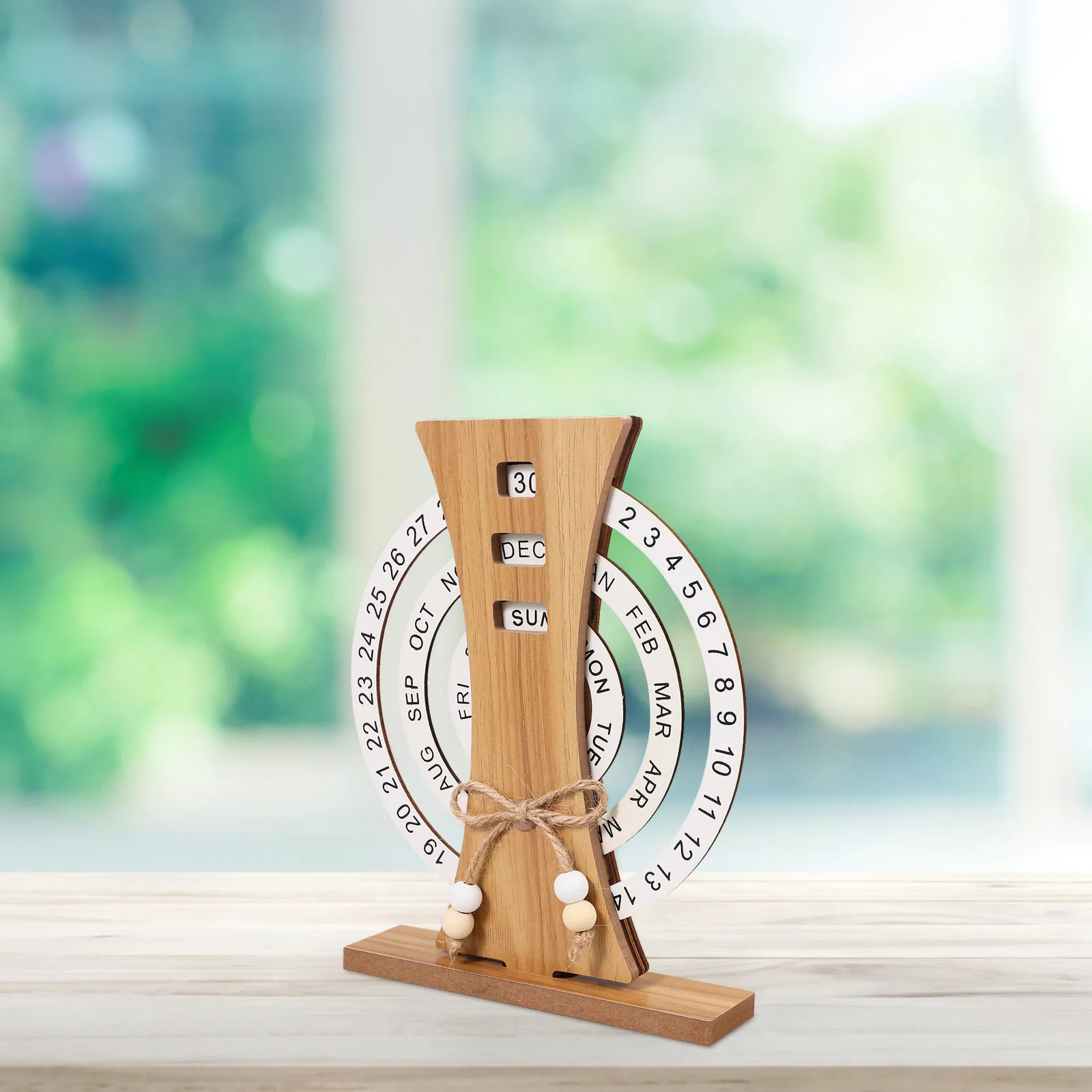 

Wood Perpetual Desk Calendar Elegant Circular Disc Table Calendar Home Office Desktop Decoration Office Supply