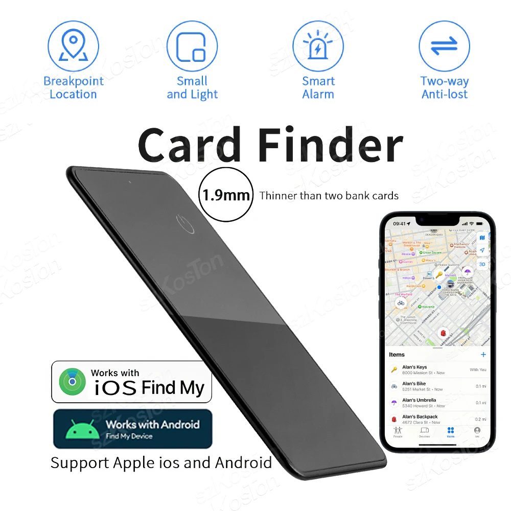 Mfi認定nfcタグカードファインダー、ウォレットキートラッカー、アプリ検索、iOS Android電話パッド、グローバル位置ロケーター