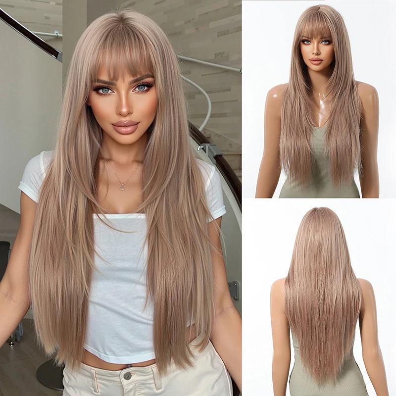 クリアランス セール: 前髪付き 28 インチ合成ウィッグ、ロング ストレート、滑らかでナチュラル、デイリー パーティー ロールプレイング、耐熱性