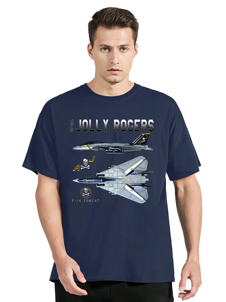 البحرية VF-84 "جولي روجر" سرب مقاتلة F-14 Tomcat التخطيطي ملابس علوية من القطن تيز اللياقة البدنية تي شيرت المتضخم التي شيرت الرجال الملابس