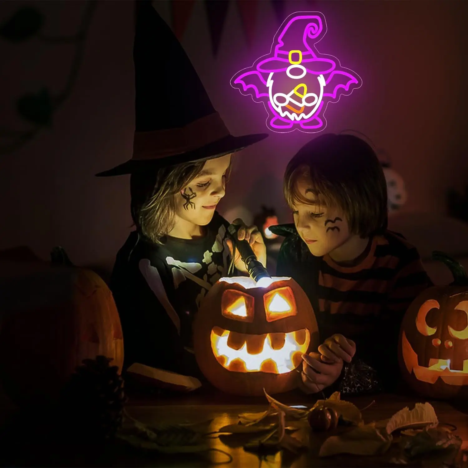 ป้ายไฟนีออนรูปคนแคระฮาโลวีน ไฟนีออน LED หรี่แสงได้แบบ USB สำหรับตกแต่งผนังบาร์ เตียงนอน ห้องพักผู้ชาย โรงแรม ร้านค้า ห้องเล่นเกม งานปาร์ตี้